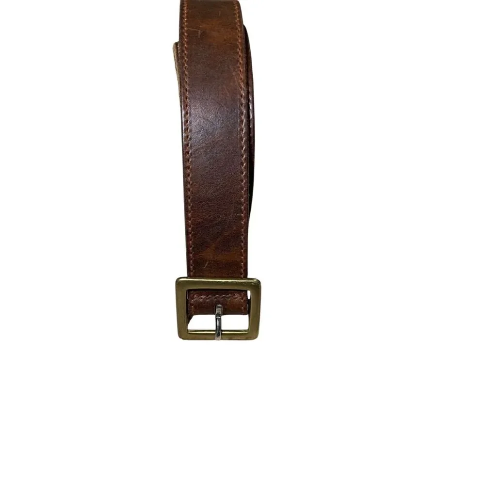 Vintage Gap Mens Brown Italian Leather Belt 34 Casual Brass Buckle